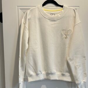 Courtlife Ivory Tennis Racket Embroidered Crewneck Sweatshirt